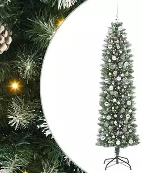 vidaXL K&uuml;nstlicher schlanker Weihnachtsbaum gr&uuml;n/wei&szlig; 210cm (3395310)