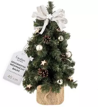 Creative Home Künstlicher Weihnachtsbaum, fertig geschmückt, champagner, 40cm
