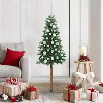 vidaXL Schlanker K&uuml;nstlicher Weihnachtsbaum mit St&auml;nder, 150 LEDs, gr&uuml;n, 150cm (3394854)