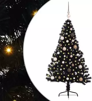 vidaXL K&uuml;nstlicher vorbeleuchteter Weihnachtsbaum schwarz 150cm PVC (3397126)