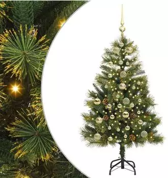 vidaXL K&uuml;nstlicher Klapp-Weihnachtsbaum mit Tannenzapfen, gr&uuml;n, 150cm (3395084)
