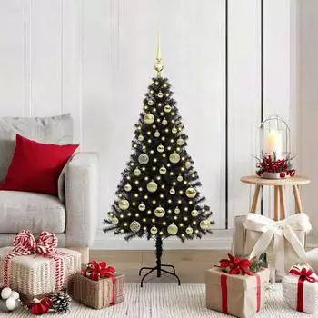 vidaXL K&uuml;nstlicher Weihnachtsbaum mit St&auml;nder, schwarz, 150 LEDs, 120cm, PVC (3396460)