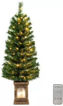 Costway Künstlicher Weihnachtsbaum im Topf 120cm, LED warmweiß, 3 Lichtmodi (CM24559DE)