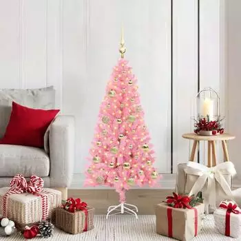 vidaXL Künstlicher Weihnachtsbaum mit Ständer, 150 LEDs, rosa, 120cm, PVC (3396411)