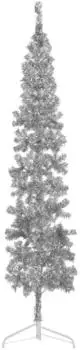 vidaXL Künstlicher Halb-Weihnachtsbaum mit Ständer, schlank, silbern, 210 cm (344597)