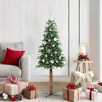 vidaXL Schlanker K&uuml;nstlicher Weihnachtsbaum mit St&auml;nder, 150 LEDs, gr&uuml;n, 150cm (3394856)