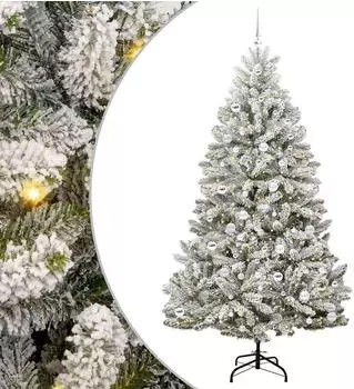 vidaXL K&uuml;nstlicher Weihnachtsbaum gr&uuml;n/wei&szlig; 210cm PVC und Metall (3395762)