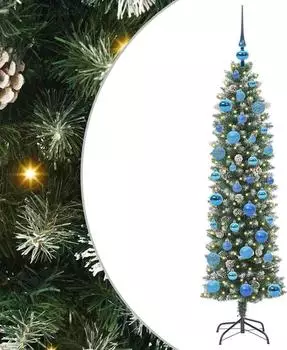 vidaXL K&uuml;nstlicher schlanker Weihnachtsbaum gr&uuml;n und wei&szlig; 150cm (3395288)