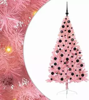 vidaXL K&uuml;nstlicher Weihnachtsbaum, vorbelichtet, rosa, 180cm, PVC (3397077)