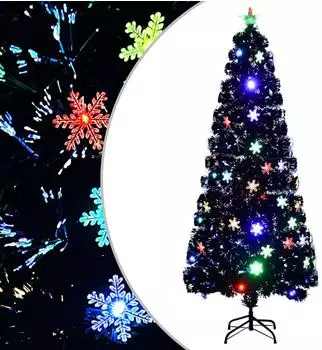 vidaXL K&uuml;nstlicher Weihnachtsbaum mit LED-Schneeflocken, Fiberoptik, schwarz, 210cm (328464)