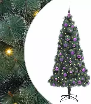 vidaXL K&uuml;nstlicher Weihnachtsbaum vorbelichtet mit Kugelset 150cm (3396159)
