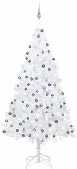 vidaXL K&uuml;nstlicher Weihnachtsbaum mit Beleuchtung & Kugeln, wei&szlig;, 240cm