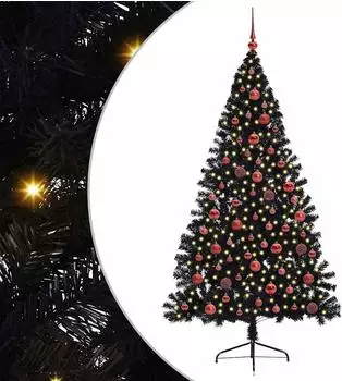 vidaXL K&uuml;nstlicher Weihnachtsbaum vorbelichtet, schwarz, 180cm, PVC (3397141)