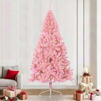 vidaXL K&uuml;nstlicher Weihnachtsbaum mit Beleuchtung, rosa, 240cm, PVC (3397098)