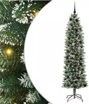 vidaXL Schlanker K&uuml;nstlicher Weihnachtsbaum gr&uuml;n/wei&szlig; 210cm (3395306)