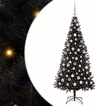 vidaXL Weihnachtsbaum mit Ständer, 300 LEDs, schwarz, 180cm, PVC (3396480)