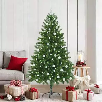 vidaXL Künstlicher Weihnachtsbaum mit Ständer, 300 LEDs, grün, 180cm, PE (3396334)
