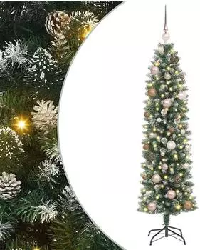vidaXL Schlanker K&uuml;nstlicher Weihnachtsbaum gr&uuml;n/wei&szlig; 150cm (3395279)