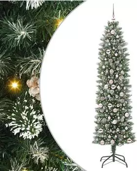 vidaXL Schlanker Künstlicher Weihnachtsbaum grün/weiß 210cm (3395307)