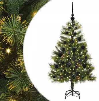 vidaXL K&uuml;nstlicher Klapp-Weihnachtsbaum mit Tannenzapfen, gr&uuml;n, 120cm (3395072)
