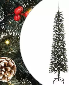 vidaXL Künstlicher Weihnachtsbaum mit 300 LEDs, weißen Kugeln, 210cm (3395955)
