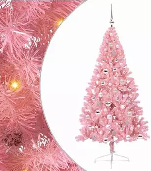 vidaXL K&uuml;nstlicher Weihnachtsbaum beleuchtet, rosa, 180cm, PVC (3397078)
