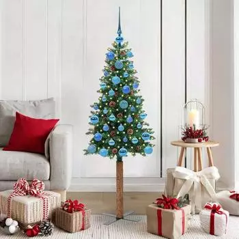 vidaXL Schlanker K&uuml;nstlicher Weihnachtsbaum mit St&auml;nder, gr&uuml;n, 150cm, 150 LEDs (3394858)