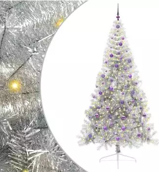 vidaXL K&uuml;nstlicher vorbeleuchteter Weihnachtsbaum silber 240cm PET (3397238)