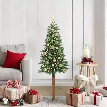 vidaXL Schlanker K&uuml;nstlicher Weihnachtsbaum mit St&auml;nder, gr&uuml;n, 150cm, 150 LEDs (3394855)