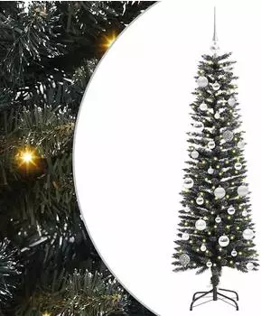 vidaXL K&uuml;nstlicher Weihnachtsbaum mit 150 LEDs, Silberkugeln, 150cm, gr&uuml;n (3395933)
