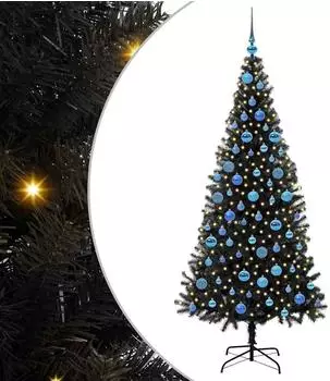 vidaXL K&uuml;nstlicher Weihnachtsbaum mit St&auml;nder, 300 LEDs, schwarz, 180cm, PVC (3396485)