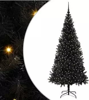 vidaXL K&uuml;nstlicher Weihnachtsbaum mit St&auml;nder, 300 LEDs, schwarz, 210cm, PVC (3396488)