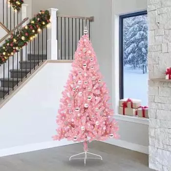 vidaXL Künstlicher vorbeleuchteter Weihnachtsbaum, rosa, 240cm, PVC (3397104)