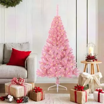 vidaXL Künstlicher Weihnachtsbaum mit LED-Beleuchtung, rosa, 150cm, PVC (3397059)