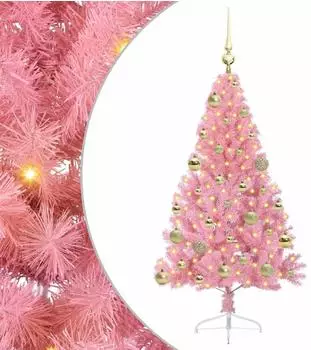 vidaXL K&uuml;nstlicher Weihnachtsbaum, vorbelichtet, rosa, 120cm, PVC (3397054)