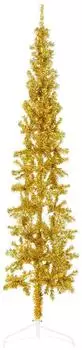 vidaXL Künstlicher Halb-Weihnachtsbaum mit Ständer, schlank, gold, 180cm (344591)