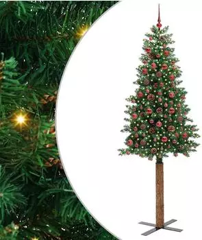 vidaXL Schlanker Weihnachtsbaum mit St&auml;nder, 300 LEDs, gr&uuml;n, 210cm (3394877)