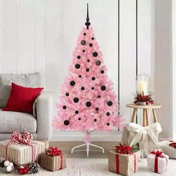 vidaXL Künstlicher vorbeleuchteter Weihnachtsbaum rosa 150cm PVC (3397064)