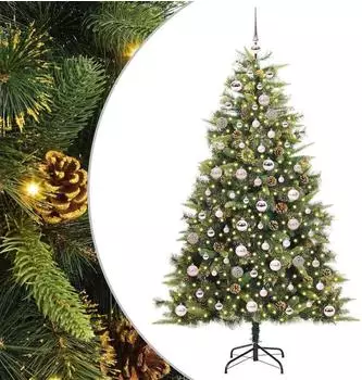 vidaXL K&uuml;nstlicher Klapp-Weihnachtsbaum mit Tannenzapfen, gr&uuml;n, 180cm
