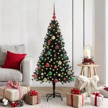 vidaXL Weihnachtsbaum mit St&auml;nder, 150 LEDs, schwarz, 150cm, PVC (3396473)