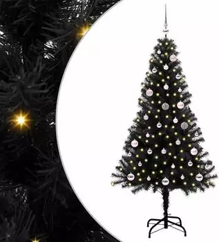 vidaXL K&uuml;nstlicher Weihnachtsbaum mit 150 LEDs, schwarz, 150cm, PVC (3396467)
