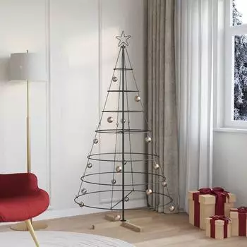 vidaXL K&uuml;nstlicher Tannenzapfenbaum mit St&auml;nder, schwarz, 180,5cm, Stahl (42019161)