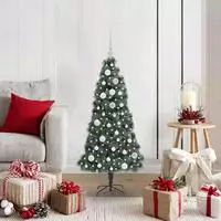 vidaXL K&uuml;nstlicher vorbeleuchteter Weihnachtsbaum mit Kugelset Gr&uuml;n