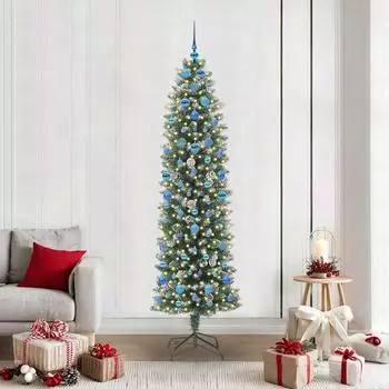 vidaXL Schlanker Künstlicher Weihnachtsbaum grün/weiß 210cm (3395312)
