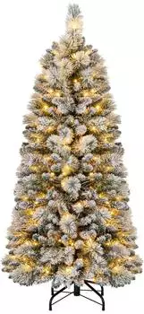Costway K&uuml;nstlicher Weihnachtsbaum 150cm, beflockt, 130 warmwei&szlig;e LEDs (OY46960PQ-7)