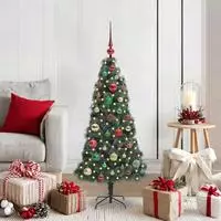 vidaXL K&uuml;nstlicher vorbeleuchteter Weihnachtsbaum mit Kugelset Gr&uuml;n
