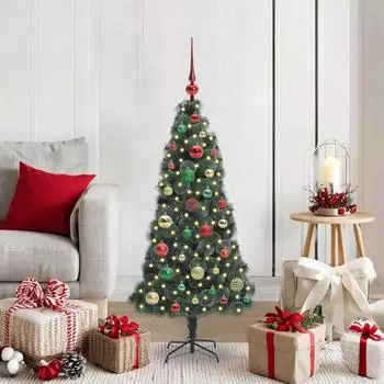 vidaXL K&uuml;nstlicher vorbeleuchteter Weihnachtsbaum mit Kugelset 120cm gr&uuml;n (3396149)