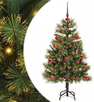 vidaXL Klappbarer Weihnachtsbaum mit Tannenzapfen 120cm, gr&uuml;n (3395071)