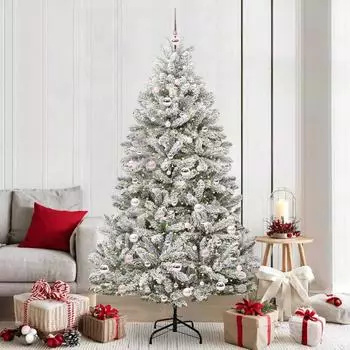 vidaXL K&uuml;nstlicher Weihnachtsbaum gr&uuml;n/wei&szlig;, 210cm, PVC und Metall (3395759)