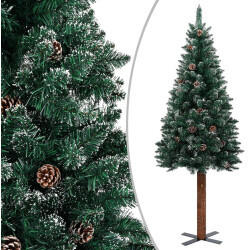 vidaXL Schlanker Weihnachtsbaum mit Echtholz und Schnee grün 180 cm (320961)